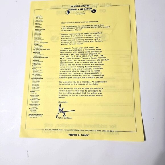 Eastern Airlines Retirees Association BLANK EARA Membership Application Ephemera - Picture 3 of 4